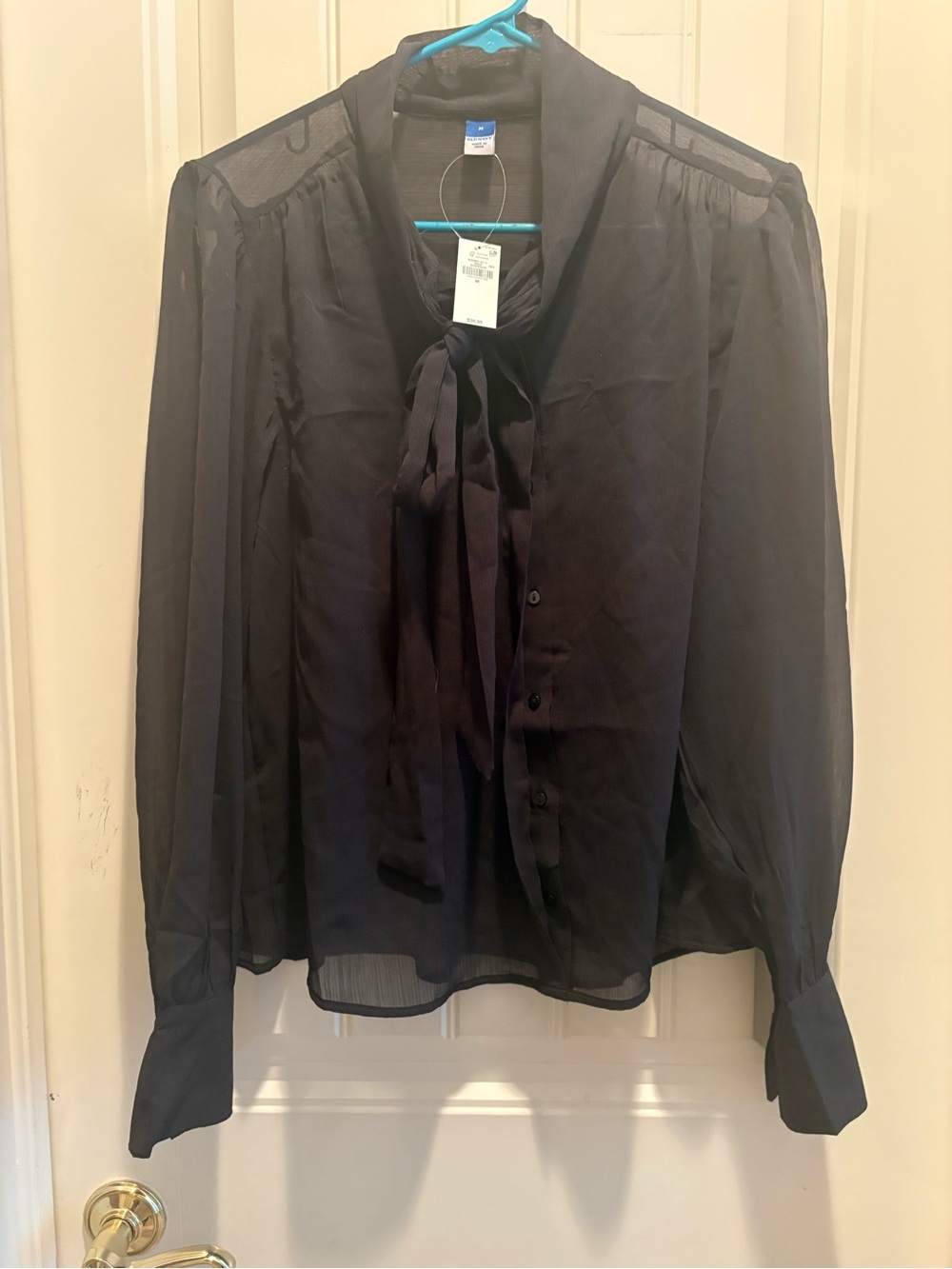 Old Navy Black Ribbed Tie-Front Blouse